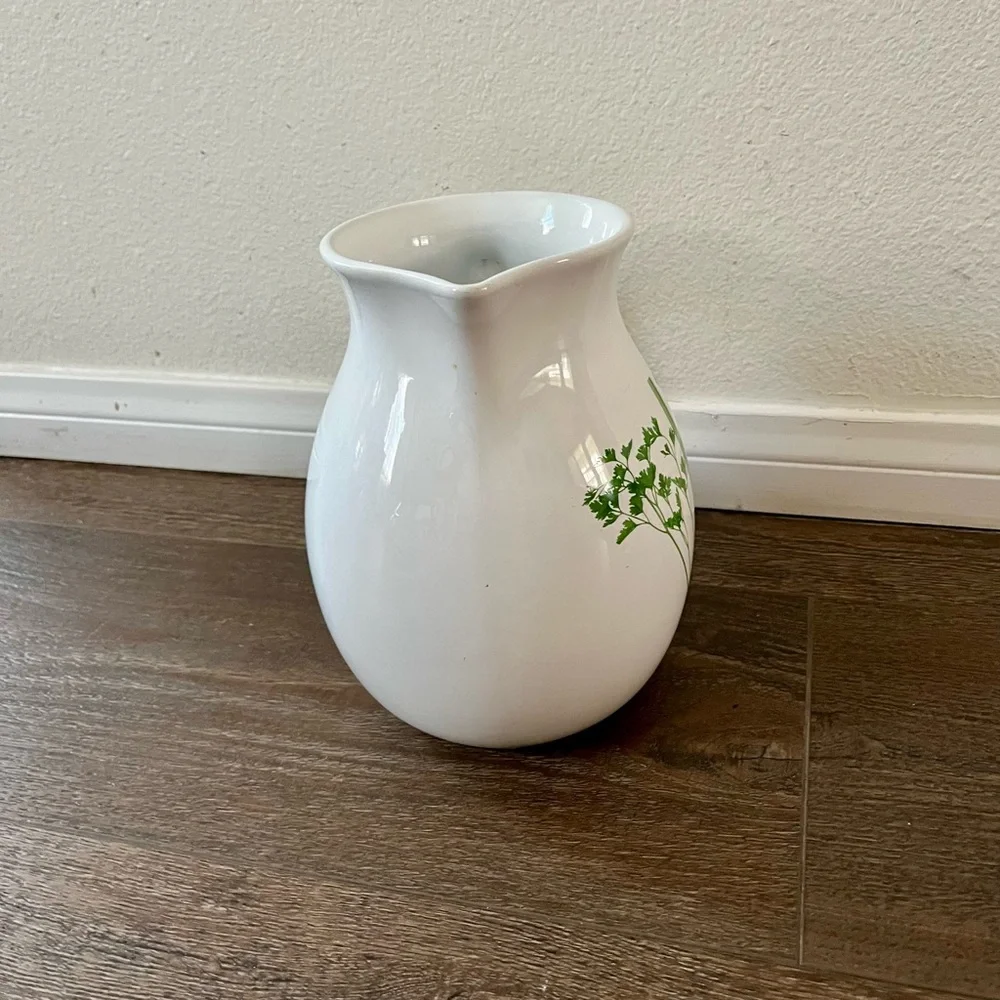 White Ceramic Pitcher with Herb and Lemon Design from Portugal